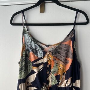 Tropical Floral Button-Front Maxi Dress - Navy & Coral